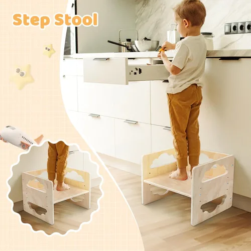 Miniatura 10 de Satisure Juego de Mesa y Silla de Destete Montessori, Juego de Mesa y Silla de Madera para Niños Pequeños, Mesa y Sillas para Niños de 1-3 Años