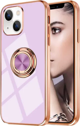 Miniatura 91 de Compatible con iPhone 11 Kickstand, anillo de rotación de 360 grados integrado con borde de oro rosa brillante que funciona con soporte magnético