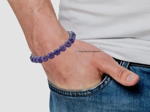 Miniatura 386 de Amazing Gemstone Pulsera de cristal para mujeres y hombres, pulsera de cristal curativo de protección, pulsera elástica con cuentas de piedras