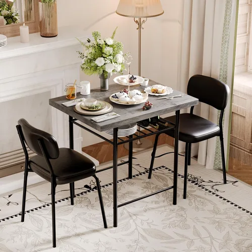 Miniatura 7 de VINGLI Dining Table Set for 2, Small Kitchen Table Set with Upholstered Chairs, 3-Piece Dining Set with Storage Rack, Wood Dining Room Set with