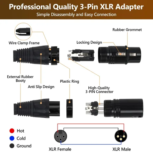 Miniatura 2 de Conector de cable XLR de 3 pines 10 pares macho y hembra Conector de cable Conector de cable de micrófono de audio