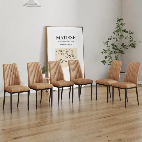 Miniatura 18 de Sillas de Metal Negro, Juego de 4 Sillas de Comedor Modernas con Cuero Sintético PU y Patas Cromadas de Alto Respaldo para Comedor, Cocina, Sala