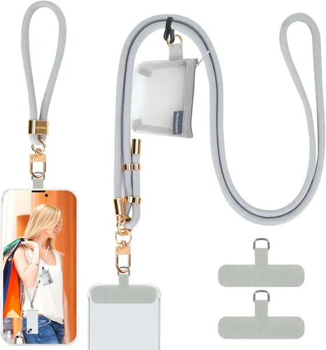 Miniatura 9 de HOTEMIA Cordón para teléfono y correas para la muñeca, cordón para celular ajustable cruzado con billetera desmontable, cordón para iPhone de 8mm