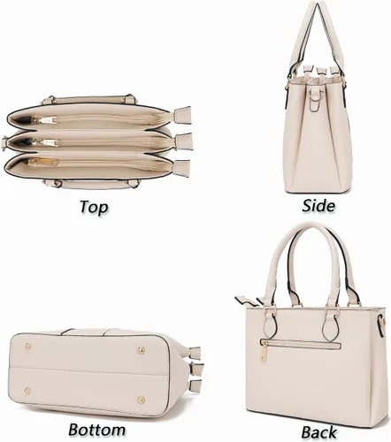 Miniatura 5 de Juego de bolsos y billeteras para mujer, bolso cruzado con asa superior, bolso de mano, cartera de hombro de cuero sintético A7-2pcs/Set Beige