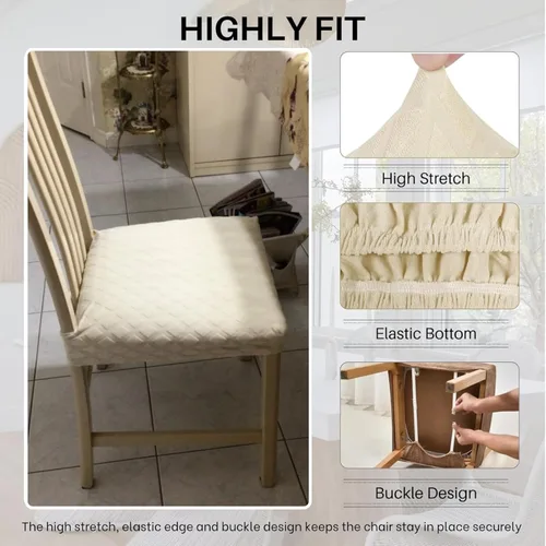 Miniatura 2 de SearchI - Juego de 4 fundas elásticas de asiento, suaves, extraíbles y lavables, para sillas de comedor, fundas protectoras de asiento de comedor