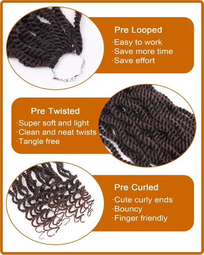 Miniatura 3 de 8 paquetes de cabello senegalés de ganchillo para mujeres negras, trenzas de ganchillo preenlazadas de 8 pulgadas, con extremos rizados, 2 hebras