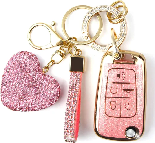 Miniatura 7 de Funda para llavero con llavero de diamante para mujer, portallaves de automóvil compatible con Chevy Cruze Camaro Malibu Equinox Impala GMC Buick