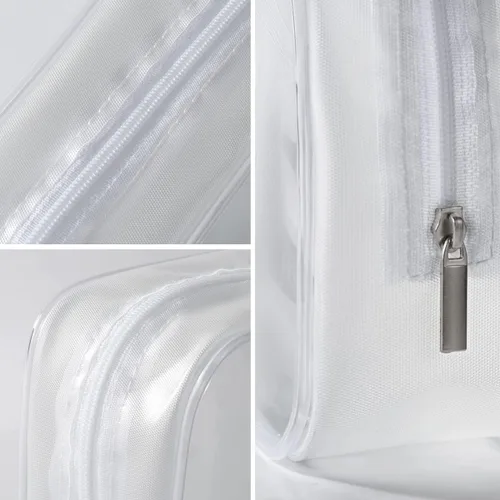 Miniatura 4 de Paquete de 5 bolsas de aseo de plástico transparente con cremallera aprobadas por la TSA, bolsa portátil para maquillaje y cosméticos para Blanco