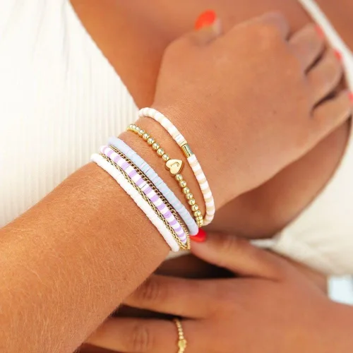Miniatura 6 de Pulseras de oro para mujer, chapados en oro de 14 quilates, con cuentas de corazón con letras de corazón, pulsera elástica con iniciales doradas
