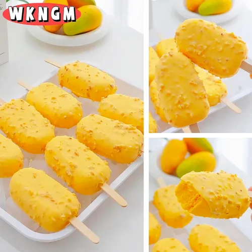 Miniatura 6 de 3 moldes de silicona grandes para paletas con tapas, 4 cavidades, moldes ovalados para barra de helado, moldes de silicona con 100 palos de madera