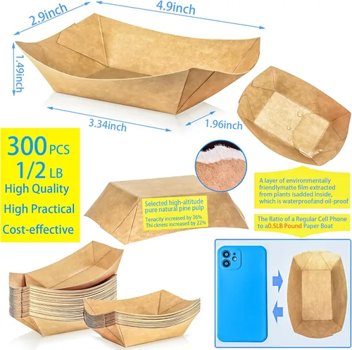 Miniatura 2 de Paquete de 180 bandejas desechables de papel kraft de 1/2 libra, pequeñas bandejas de papel ecológico para llevar, botes de servir alimentos, mini