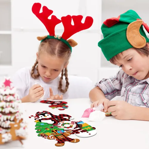 Miniatura 7 de Funrous 24 piezas de kits de manualidades navideñas para niños, adornos colgantes de bricolaje para árboles de Navidad, crea tus propias
