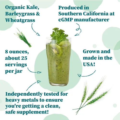 Miniatura 3 de Greens Superfood en polvo, cultivado en Estados Unidos, col rizada orgánica, hierba de cebada, pasto de trigo, sin azúcar, 8 onzas, fabricado