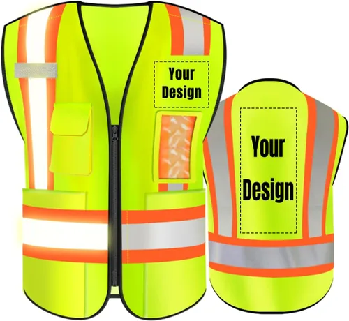 Miniatura 11 de Chaleco de seguridad de alta visibilidad con bolsillos de gran tamaño, personaliza tu logotipo Hi Vis, chaleco de seguridad reflectante Negro