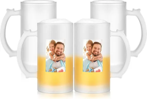Mifoci 4 tazas de cerveza en blanco de sublimación personalizadas para el día del padre, tazas de vidrio de cerveza esmerilada de 16 onzas, pueden