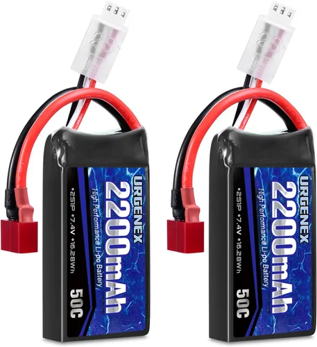 Batería Lipo de 7.4 V 2200 mAh 50C (burst 80C) Baterías RC de alta tasa de descarga con enchufe T estilo Dean para RC Car Truggy, RC Airplane, FPV