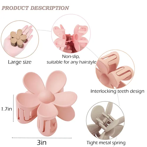 Miniatura 2 de Pinzas para el cabello de flores, 8 unidades, pinzas grandes para mujeres y niñas, cabello grueso y delgado, agarre fuerte, antideslizantes