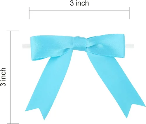 Miniatura 2 de Meseey 50 Piezas Lazos de Cinta de Satén con Alambre de 3 Pulgadas Azul Turquesa Preatados Premade Lazos de Manualidades para Bolsas de Golosinas