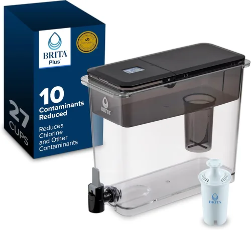 Dispensador de agua Brita UltraMax grande con 1 filtro BritaPlus, capacidad para 27 tazas, negro (el paquete puede variar)