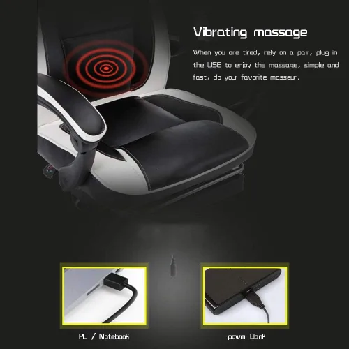 Miniatura 3 de Leather Desk Gaming Chair with Waist Massage Adjustable Height Reclining Ergonomic Racing Office Chair for Study Office,Black