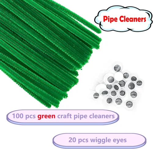 Miniatura 2 de Cldamecy 100 limpiadores de tuberías de color verde con 20 ojos meneantes, tallos de felpilla para artes y manualidades, proyectos de bricolaje