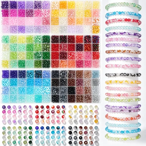 Miniatura 10 de Kit para hacer pulseras de 1200 piezas de cuentas de vidrio de 8mm, cuentas de cristal de 24 colores para hacer joyas, 2 cajas de cuentas