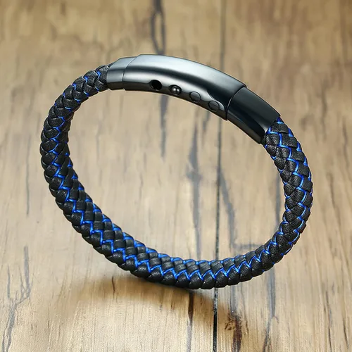 Miniatura 4 de VNOX - Brazalete ajustable de cuero trenzado azul hecho a mano con mantra inspirador para hombre, pulsera de estímulo, regalo motivacional