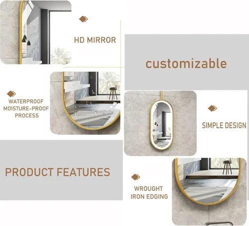 Miniatura 4 de Espejo ovalado para colgar en el techo, espejo de pared flotante para baño, espejo montado en el techo con marco de metal negro y pluma - dorado