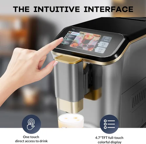 Miniatura 2 de Máquina de café espresso súper automática de 20 barras con espumador de leche, cafetera de café helado de grano a taza totalmente automática de café