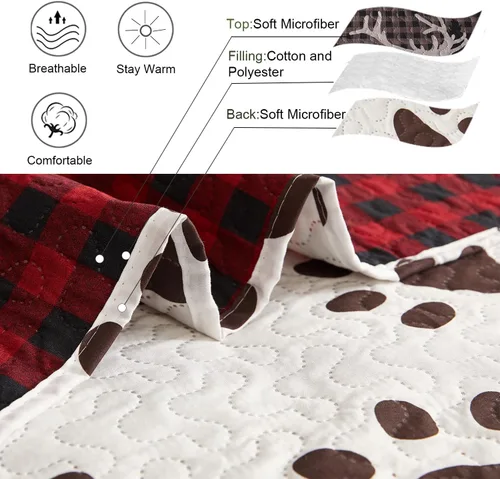 Miniatura 5 de Juego de edredón de tamaño queen, juego de colcha rústica para cabaña de cabaña, color rojo y negro, colcha reversible reversible colcha ligera