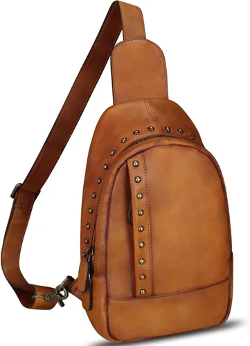 IVTG Bolso bandolera de cuero genuino para mujer, mochila bandolera para el pecho, hombro, senderismo, vintage, hecho a mano, casual, bolso cruzado