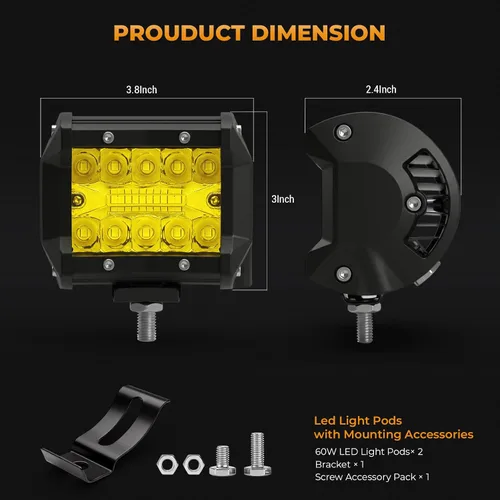 Miniatura 3 de Turboo - Cápsulas LED, barra de luz LED de 4 pulgadas, luz de flash ámbar, 2 unidades de 12000 lúmenes, luz todoterreno de triple fila, combo