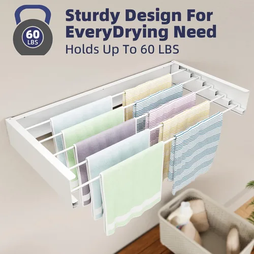 Miniatura 5 de ZMBESUP Tendedero de pared de 31.5 pulgadas, color blanco, plegable, retráctil, para organización de la lavandería, estante de lavandería resistente
