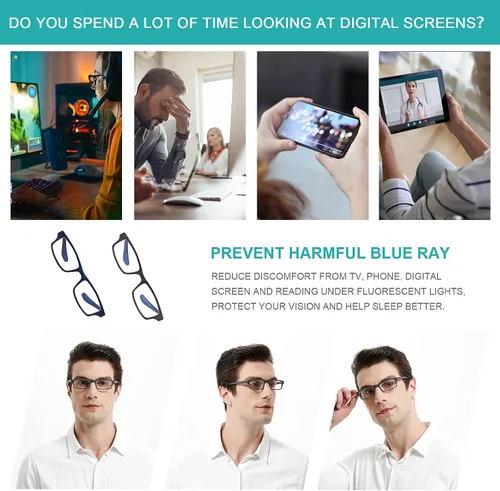 Miniatura 4 de EYEURL Paquete de 2 lentes de lectura para mujeres y hombres, para colgar en el cuello, bloqueo de luz azul, con bisagra de resorte, lectores