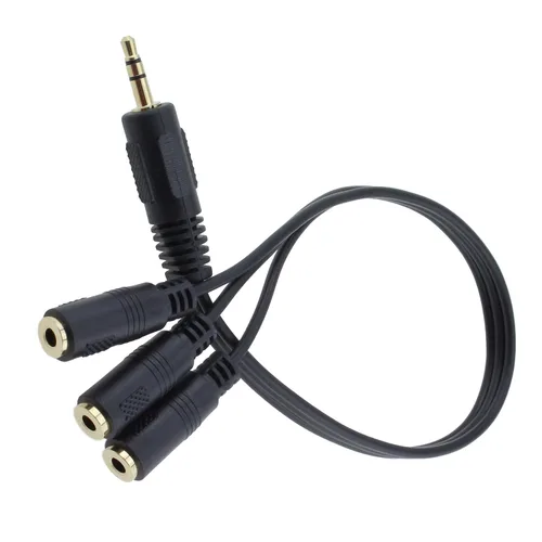 Miniatura 2 de 2 divisor de audio 1M/3F, chapado en oro de 1 pie TRRS macho de 0.138 in a conector estéreo hembra de 0.118 x 0.138 in 1 entrada 3 salidas divisor