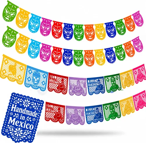 Miniatura 11 de Papel Picado de 16 pies, pancarta mexicana, pancarta de plástico Lucha Libre, decoraciones de pancarta mexicana, suministros de fiesta de Luchador