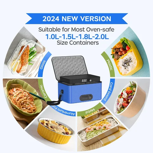 Miniatura 4 de Horno portátil, calentador de alimentos portátil para automóvil de 12 V, 24 V, 110 V-240 V, horno personal mini eléctrico con lonchera