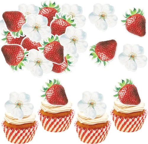 Miniatura 25 de Paquete de 24 adornos para cupcakes Sweet One con purpurina para primer cumpleaños, fresa, cupcakes, para frutas, baby shower, primer cumpleaños