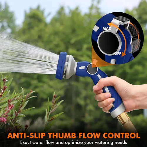 Miniatura 3 de RESTMO Boquilla de manguera resistente, rociador de manguera de agua de metal para jardín, 9 patrones de pulverización, alta presión, control
