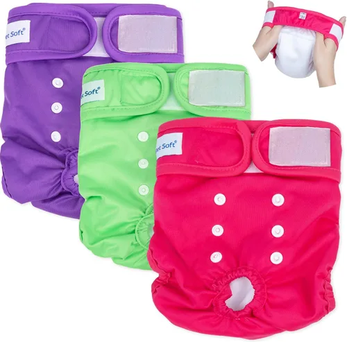 Miniatura 14 de Pet Soft Pañales lavables para hembra (paquete de 3) – Pañales para perras, cómodos pañales reutilizables para perritos en período de calor (Flor, L)