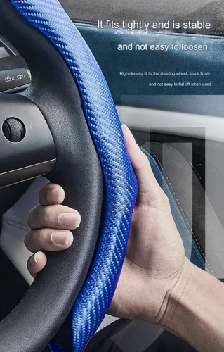 Miniatura 3 de Funda de volante deportiva con patrón de fibra de carbono de instalación rápida, ajuste universal de 14½ a 15 pulgadas para automóvil sedán cupé SUV