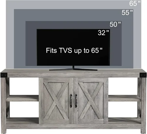 Miniatura 4 de IDEALHOUSE Soporte de TV de 59 pulgadas para TV de hasta 65 pulgadas, gabinete de TV de madera de granja con almacenamiento y estantes ajustables
