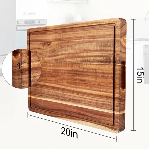 Miniatura 2 de Tabla de cortar de madera de acacia grande de 20 pulgadas 1.5" de espesor, tabla de cortar de madera reversible para cocina, tabla de quesos