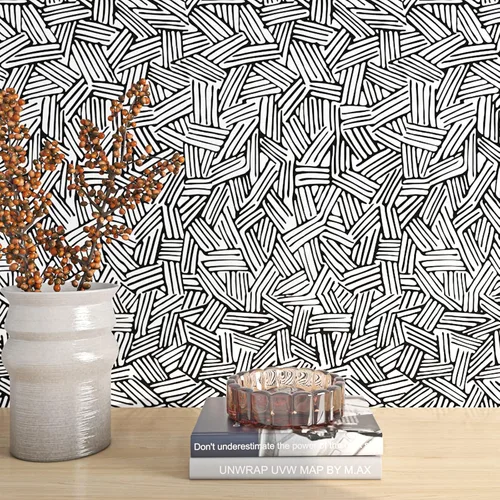 Miniatura 3 de ReWallpaper Papel tapiz moderno de 17.5 x 23 pies, color blanco y negro, papel de contacto geométrico neutro, autoadhesivo para baño, dormitorio