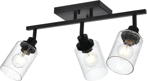 Miniatura 7 de 2-Luz de Pared con Foco y Sombra de Vidrio Sembrado, Iluminación Moderna de Techo en Níquel Cepillado para Pasillo y Baño