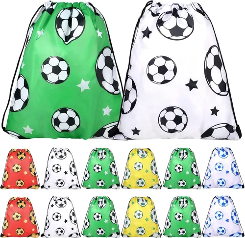 Miniatura 7 de Coume Paquete de 20 bolsas de fútbol con cordón de 12 x 10 pulgadas, mochila deportiva portátil para niñas y niños, recuerdos de fiesta, refrigerios
