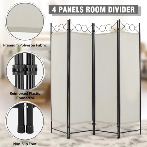 Miniatura 5 de Divisor de habitación de 4 paneles, marco de acero de 6 pies, pantalla plegable de privacidad, división independiente para el hogar, oficina, Beige