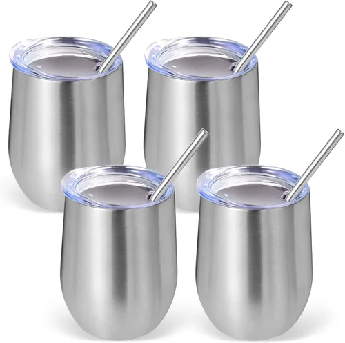 Miniatura 57 de Volhoply - Juego de 12 vasos de vino de 12 onzas con tapa, hechos de acero inoxidable con aislamiento al vacío de doble pared, vasos de vino sin Rosa