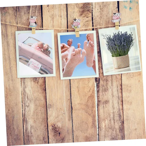 Miniatura 7 de COLLBATH Paquete de 5 clips de fotos de madera con cuerdas, soportes decorativos para fotos, manualidades y pancartas, clips compactos y colgantes