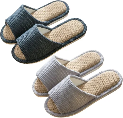 Pantuflas para mujer, para interiores o exteriores, de lino antideslizante, con punta abierta, transpirables, de color liso, para interiores, color
